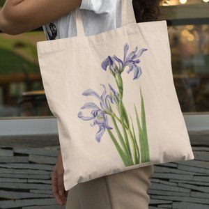 Rocky Mountain Iris Vintage Watercolor Floral Print Graphic Canvas Tote Bag